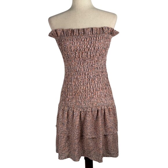 Like new! STORIA Strapless Stretch Smocked Floral Mini Dress Size Medium - Picture 1 of 9